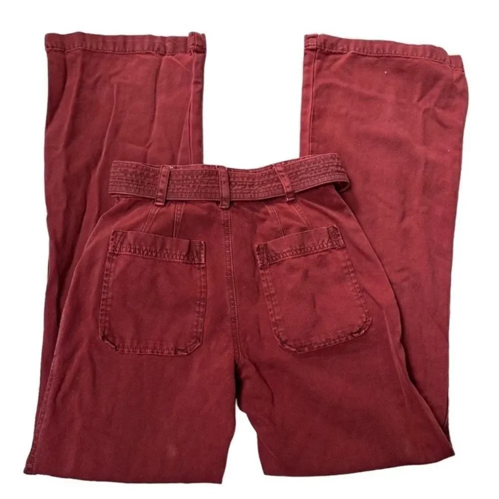 FREE PEOPLE Button Fly Flared belted high waisted brick red pants size 0